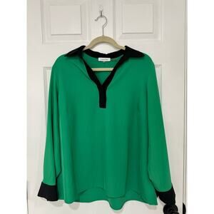 Calvin Klein Green V Neck Blouse Top 0X Plus  Beautiful Color! St Patricks Irish